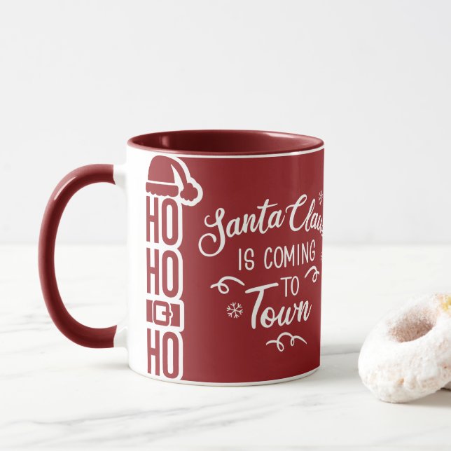 Mug Le Père Noël arrive Noël rouge (Avec donut)