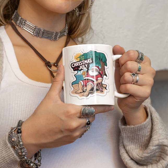 Mug Le Père Noël Festif se détend sur la rive tropical (Créateur téléchargé)