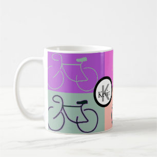 Mug Le vélo de monogramme ajuste le pourpre, la pêch