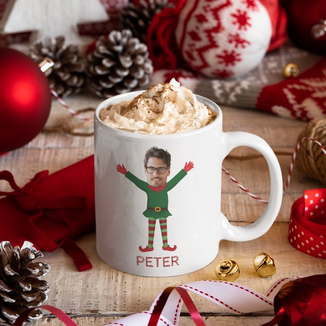 Mug Le visage et le nom du copain Elf Christmas Funny  (Boyfriend's Elf Photo & Name Funny Christmas Mug Personalized Photo)