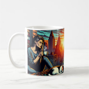 Mug Lecture d'une femme dans la fenêtre de la ville av