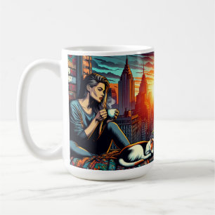 Mug Lecture d'une femme dans la fenêtre de la ville av
