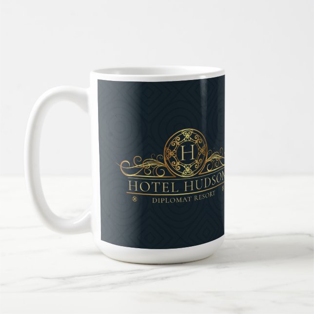 Mug L'élégant Blue Gold Hotel Branding (Gauche)