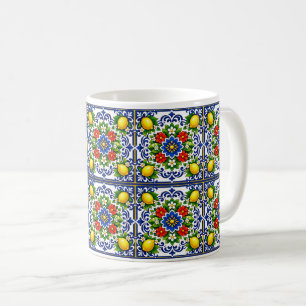Mug 🍋 Lemon Azul Bloom — Azulejo Méditerranéen