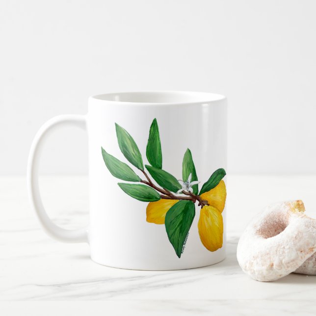 Mug Lemon Leaf Watercolor Design | Fresh Citrus  (Avec donut)