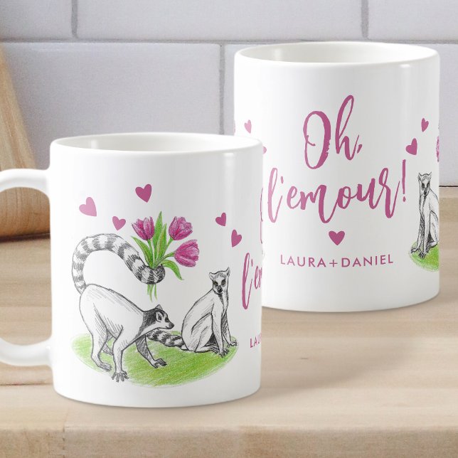 Mug Lemur et Tulipes Amour romantique Amour amusant Je (Créateur téléchargé)