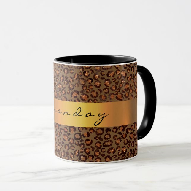 Mug Leopard Animal Black Honey Gold Stripe Nom du café (Devant droit)