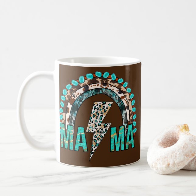 Mug Léopard de vache de l'Ouest Turquoise Rainbow Cowg (Avec donut)