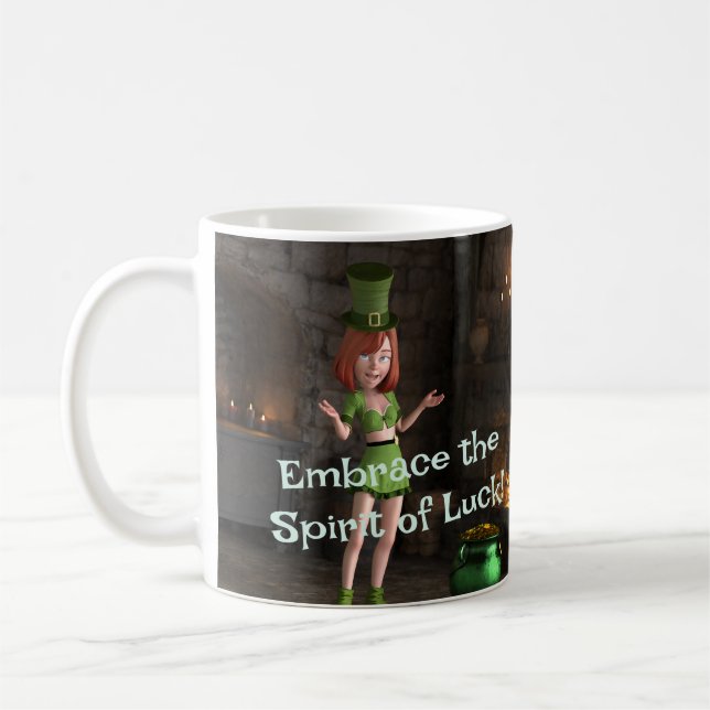 Mug Leprechaun Toon Girl à côté du pot d'or (Gauche)