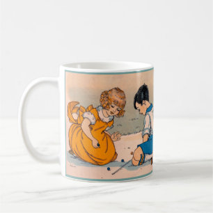 Mug les années 1920 fille et garçon jouant des marbres