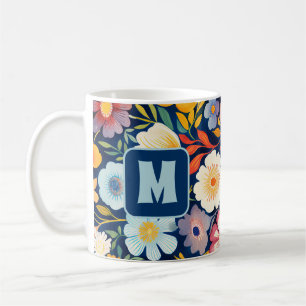 Mug les années 70 60s Retro Floral Monogramme Bleu et 