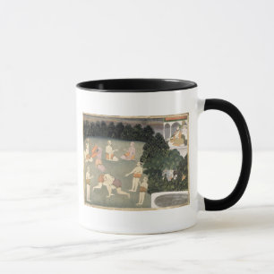Mug Les athlètes exécutent avant un noble assis,