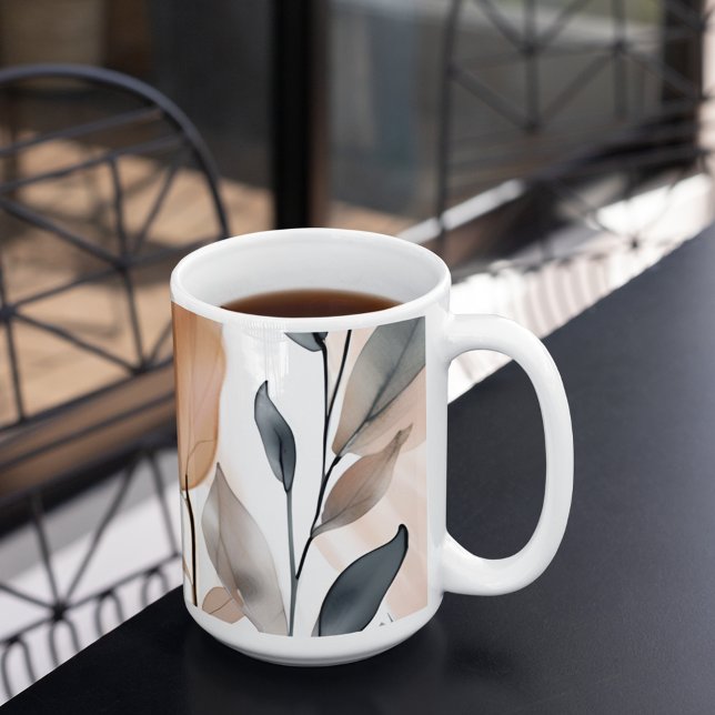 Mug Les botaniques de la nature (This pretty mug features shades of gray and beige on a white background.)