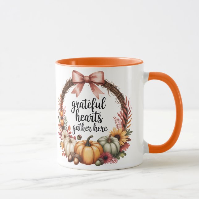 Mug Les cœurs reconnaissants se rassemblent ici (Droite)
