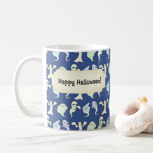 Mug Les fantômes Hantés Halloween Pixel Motif d'art (Avec donut)