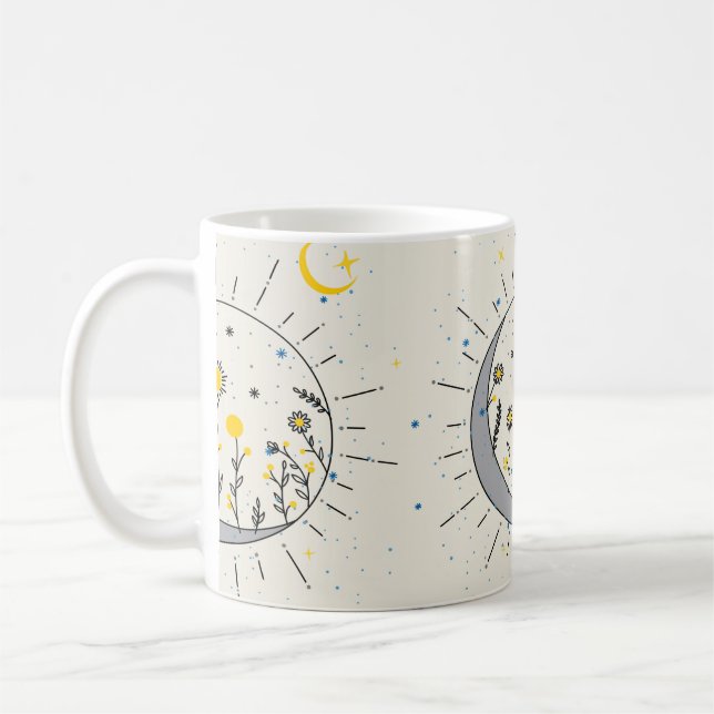 Mug Les fleurs planent le soleil et la lune graphisme (Gauche)