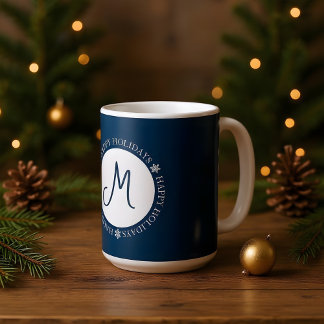 Mug Les flocons de neige Joyeuses Fêtes Bleues Monogra