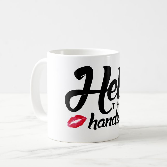 Mug Les lèvres rouges belles noires de lettre bonjour (Devant gauche)