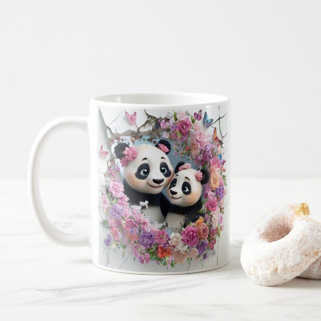 Mug Les Pandas Mère Et Bébé Émergent Jeu Du Mur (Avec donut)