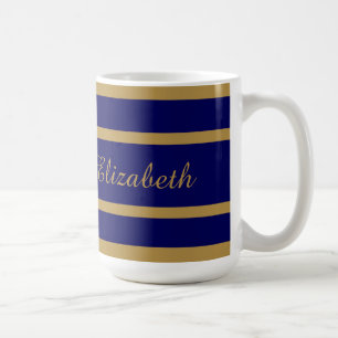 Mug Les rayures élégantes de marine et d'or, ajoutent