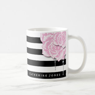 Mug Les roses et les rayures roses ont personnalisé l