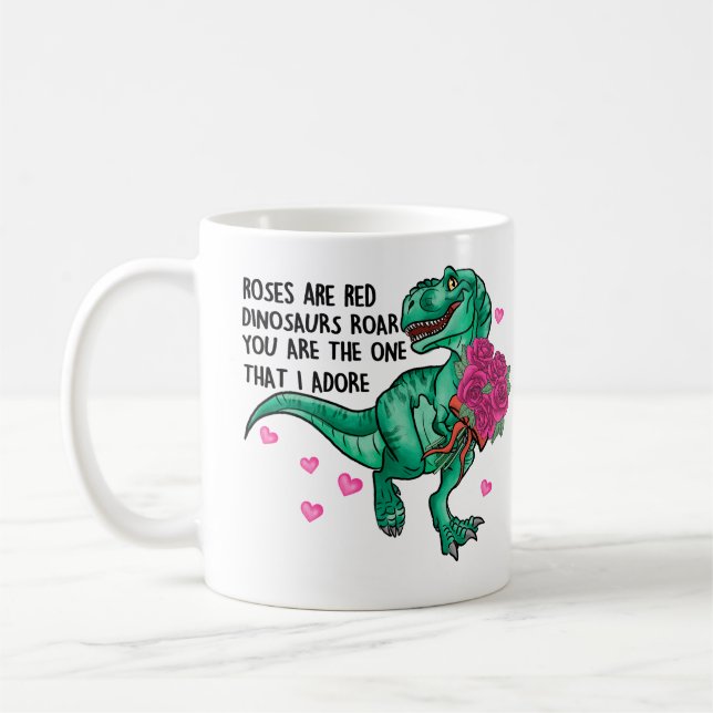 Mug Les roses sont Red Funny Dinosaur Saint Valentin (Gauche)