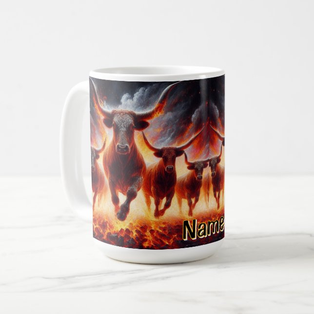 Mug Les taureaux qui passent à travers un paysage enfl (Devant gauche)