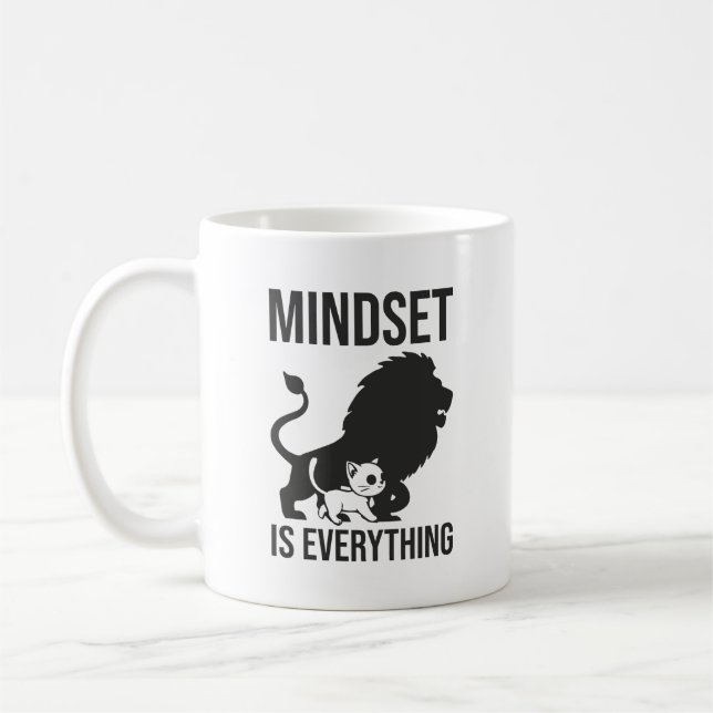 Mug L'état d'esprit est tout - Chat Lion Motivational (Gauche)