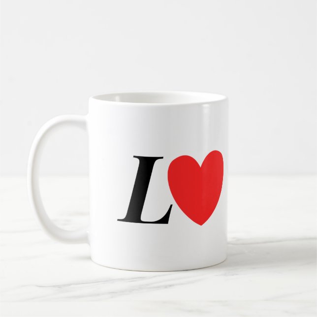 Mug Letter L Heart - Valentine Initial Love Design (Gauche)