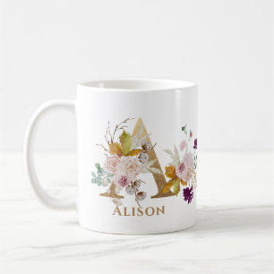 Mug Lettre A - Gold Floral Nom soeur collègue ami coll