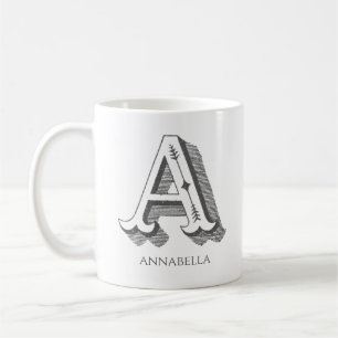 Mug Lettre A Gray Monogramme Nom moderne
