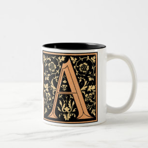 Mug Lettre 'A' Noir et Or Vintage