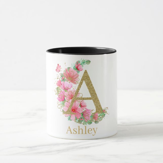 Mug LETTRE AQUACOLE OR ET MONOGRAPHIQUE Floral A (Centre)
