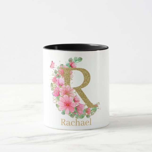 Mug LETTRE AQUACOLE OR ET MONOGRAPHIQUE Floral R (Centre)