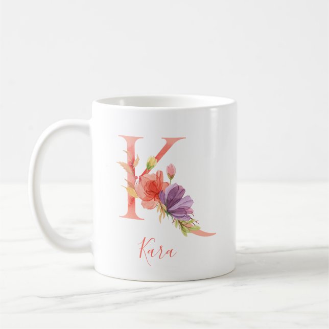 Mug Lettre assez rose "K " d'aquarelle (Gauche)