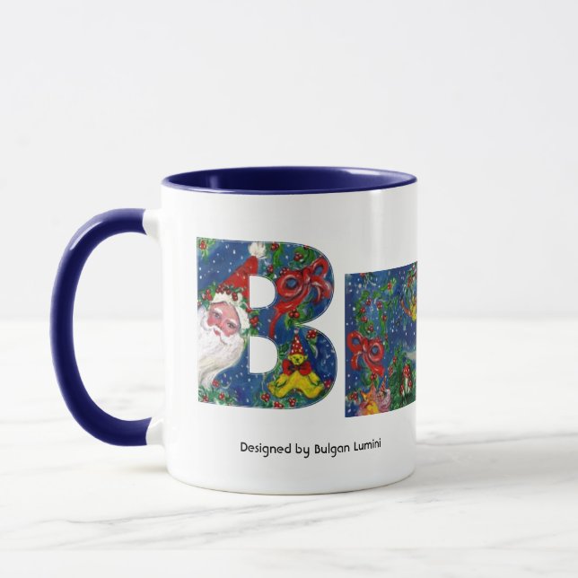 MUG LETTRE B DE NOËL / MONOGRAMME DE RIBON ROUGE PÈRE  (Gauche)