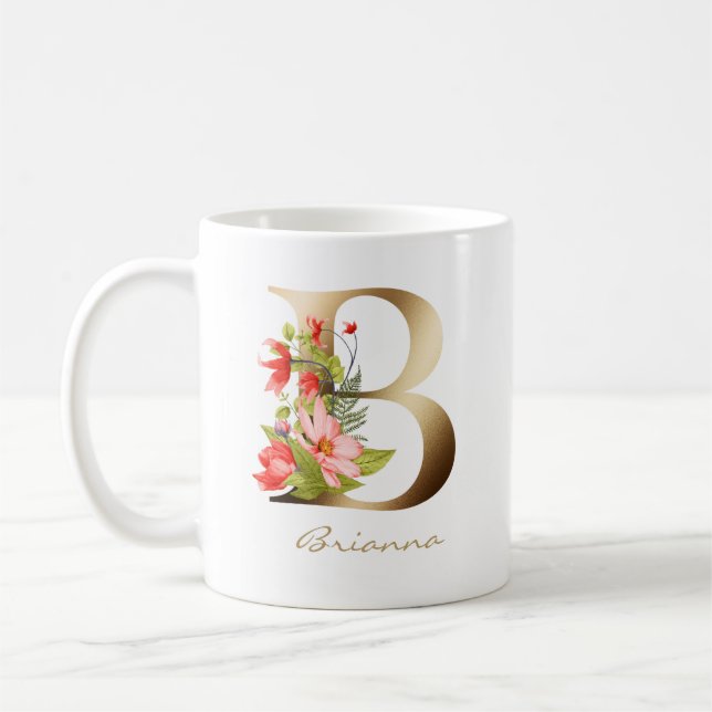 Mug Lettre B | Monogramme or floral (Gauche)
