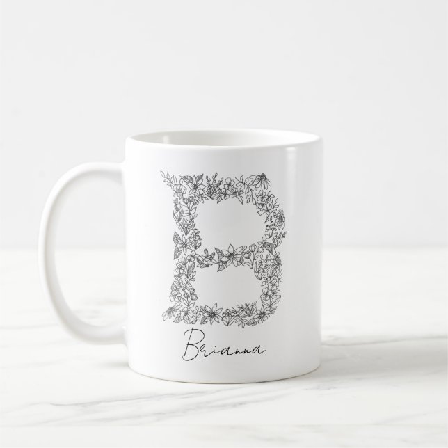 Mug LETTRE BLANCHE ET NOIRE Florale B (Gauche)