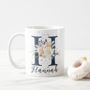 Mug LETTRE Bleue DE LA Marine H Peach Crème Florale Mo