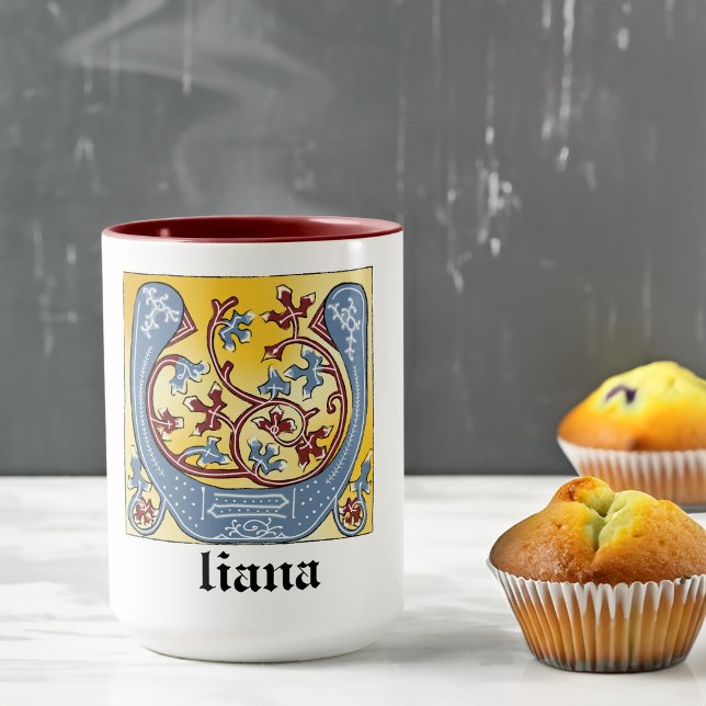 MUG LETTRE BLEUE MOYENNE ET ROUGE IVÉ ÉCLAIRÉ U (Créateur téléchargé)