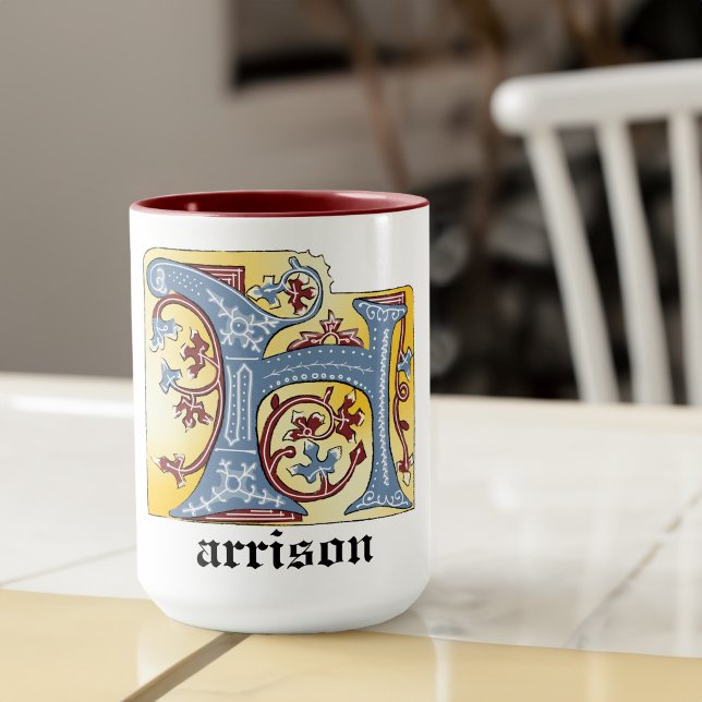 MUG LETTRE BLEUE MOYENNE ET ROUGE LIVRE ÉCLAIRÉ H (Créateur téléchargé)