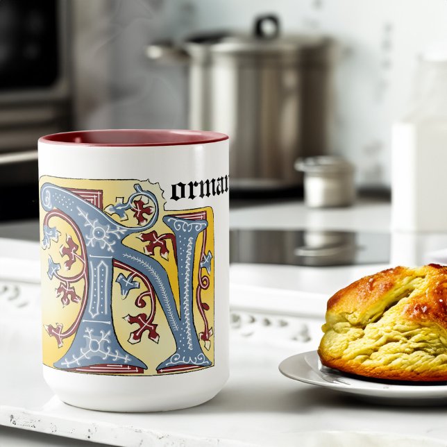 MUG LETTRE BLEUE MOYENNE ET ROUGE LIVRE ÉCLAIRÉ N (Créateur téléchargé)