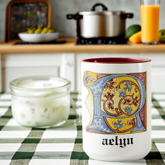 MUG LETTRE BLEUE MOYENNE ET ROUGE LIVRE ÉCLAIRÉ R