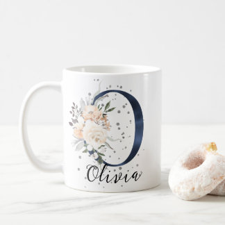 Mug LETTRE BLEUE O Peach Crème Florale Monogramme
