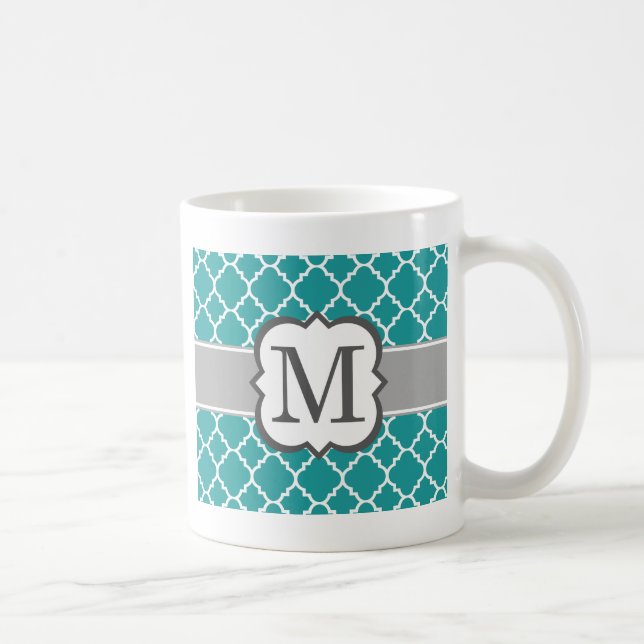 Mug Lettre bleue turquoise M Quatrefoil de monogramme (Droite)
