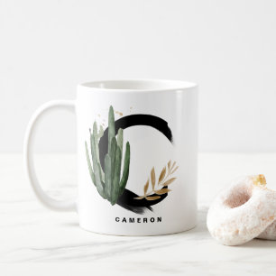 Mug Lettre boho C Monogramme Aquarelle Tropical Cactus