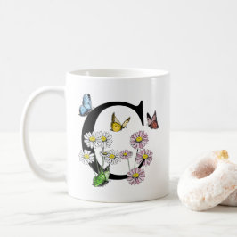 Mug Lettre C Aquarelle Botanique Papillon Monogramme