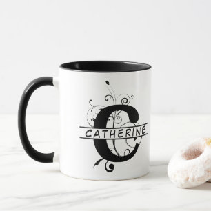 Mug LETTRE C Customisée Alphabet Floral Fractionné