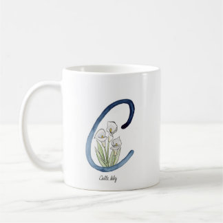 Mug Lettre "C", fleur d'aquarelle initiale de muqueuse