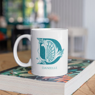 Mug Lettre D Monogramme Turquoise Nom moderne